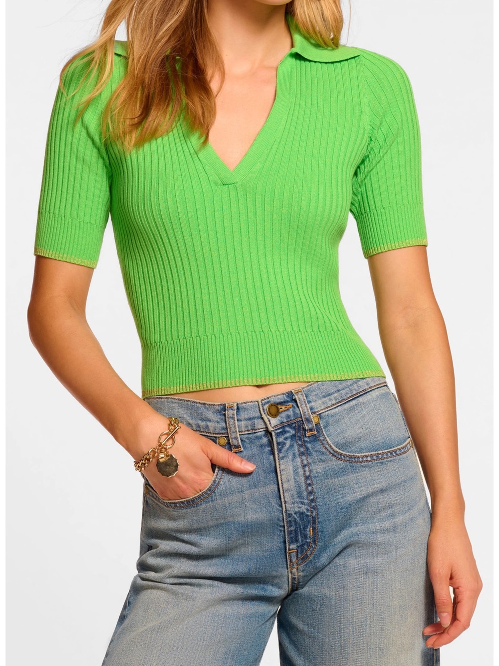 Kelly Rib Polo Sweater, S